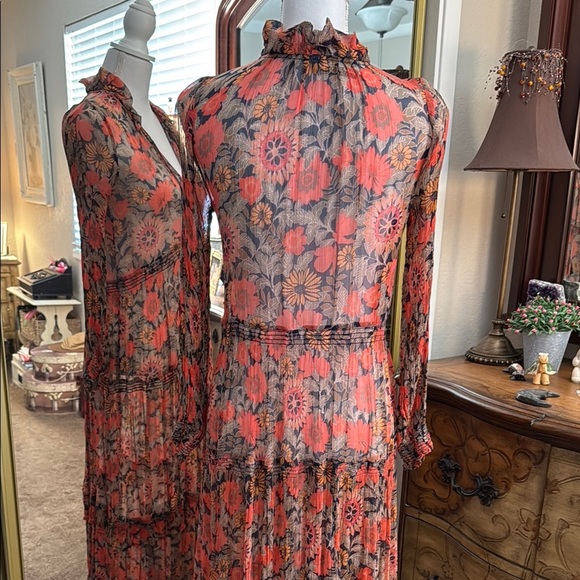 Anthropologie Orange and Gray Long Sleeve Sheer Dress - Picture 7 of 16